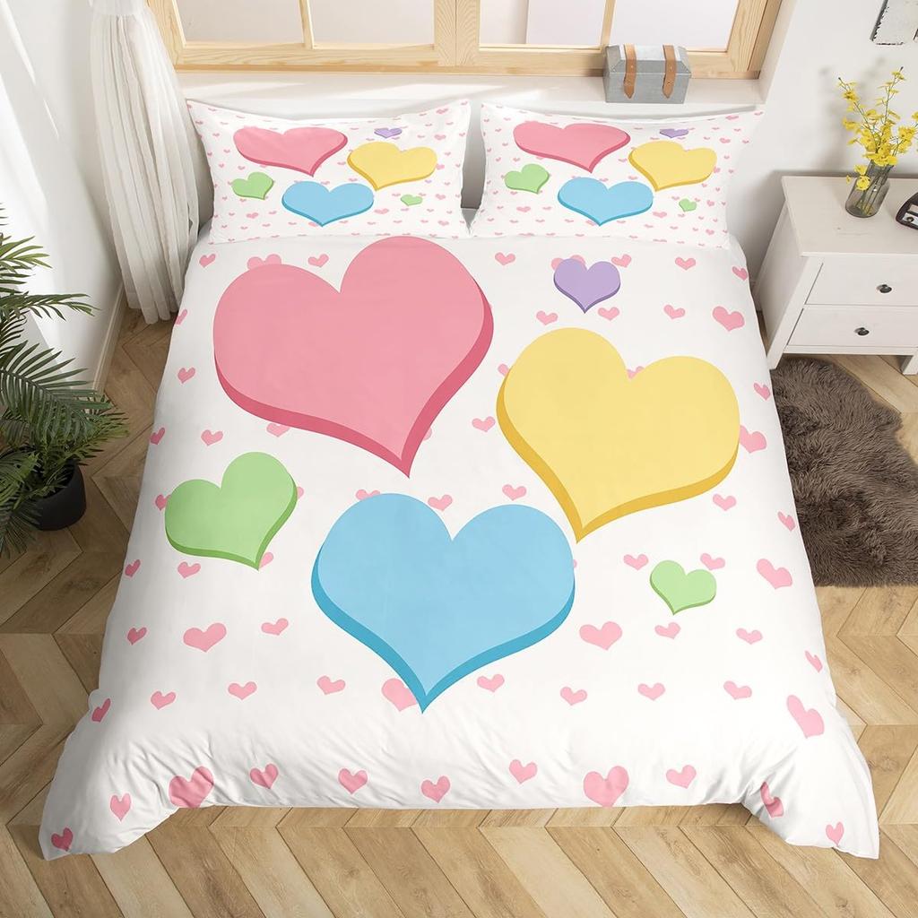 Love Heart Soft Duvet Cover Pink Romantic Beding Set Microfiber Warm Comforter Cover For Young Girls Ten Couple Valentine's Day Weding Decor