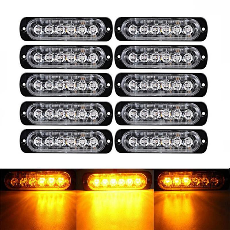10PCS LED Strobe Light 12v-24v 6LED Flash Light Truck Trailer Lights Warning Hazard White/Amber Emergency Lights For Vehicles