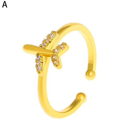 Girls Ring Casual Opening Copper Female Ring Dazzling Rhinestone Airplane Ladies Ring Female Ring Jewelry Accessories