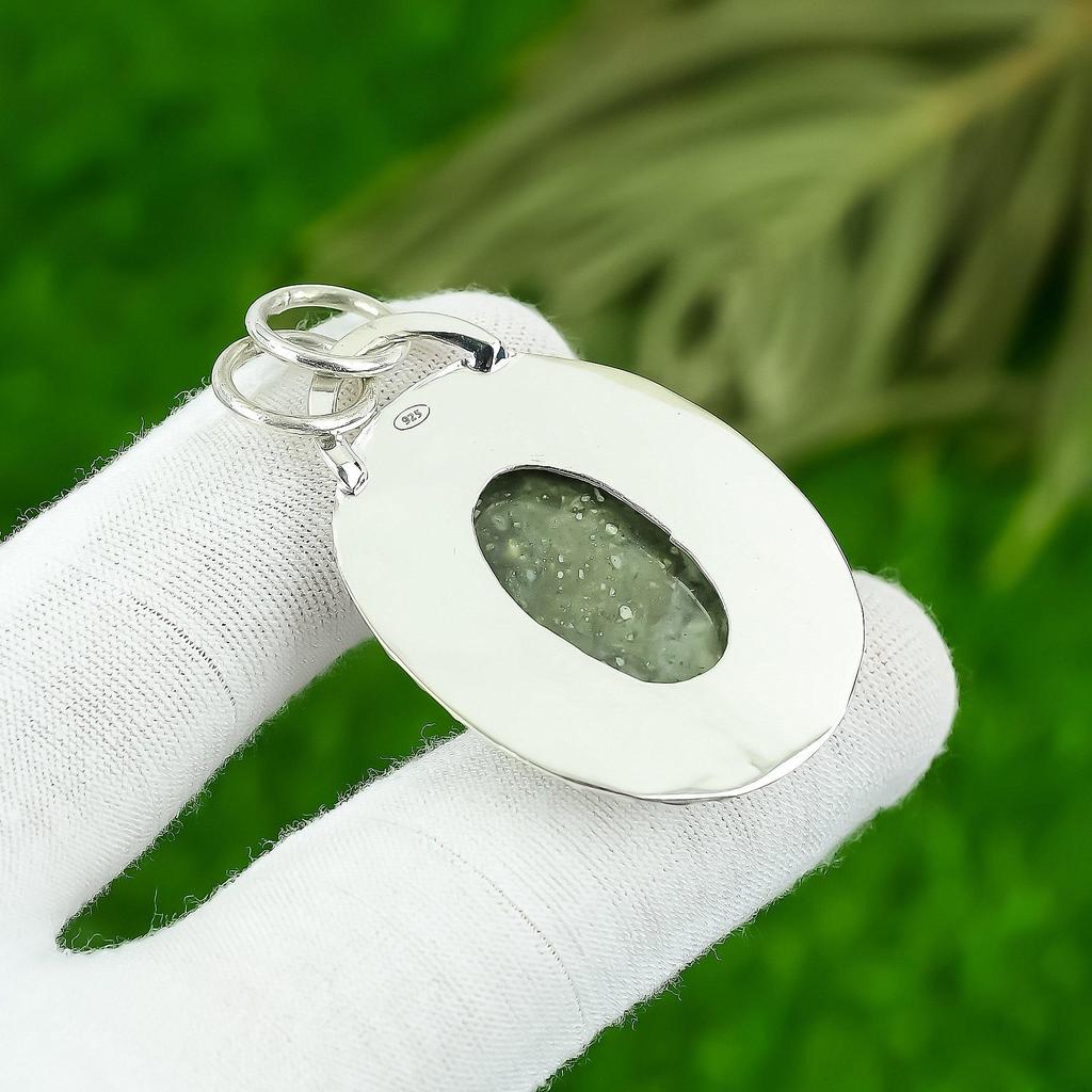 925 Silber Ovaler Ozeanjaspis Stein Schwester Hochzeit Lünette Handgefertigt Neu Anhänger