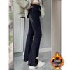 Retro Black High-Waisted Micro-Flare Velvet Jeans for Women - Trendy, Slim-Fit, Elastic Winter Pants