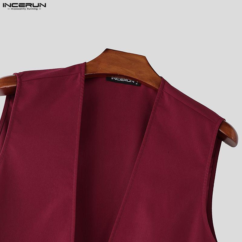 INCERUN Men Summer Deep V Neck Belt Waist Long Wide Legs Jumpsuits Overalls