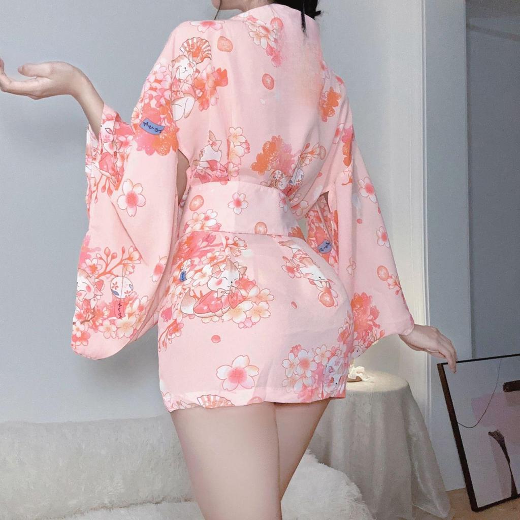 Elegant Sakura Yukata Kimono Bathrobe: Large Pajamas, Cozy Nightdress, Sexy Lingerie