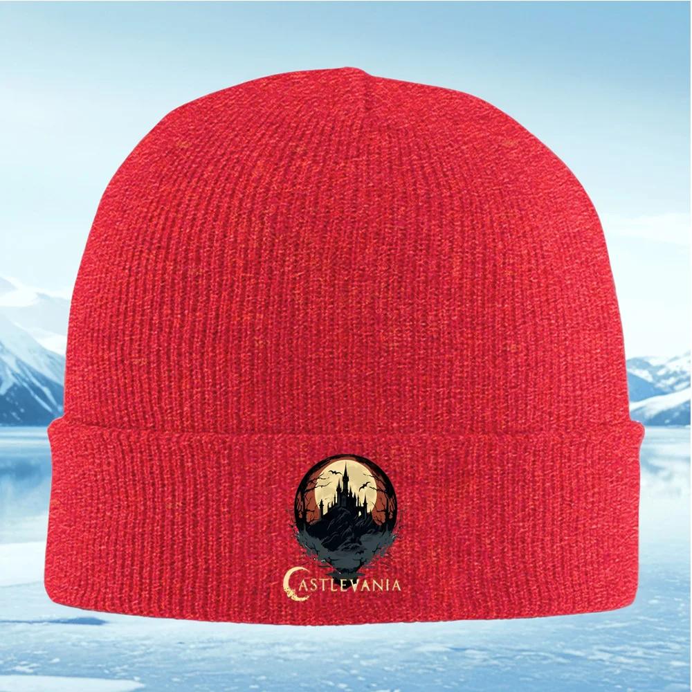 

Castle silhouette moon bats gothic dark Knitted Hat Unisex Women Unisex Beanie Pullover Cap Winter Thermal Warm Christmas Outdoor C