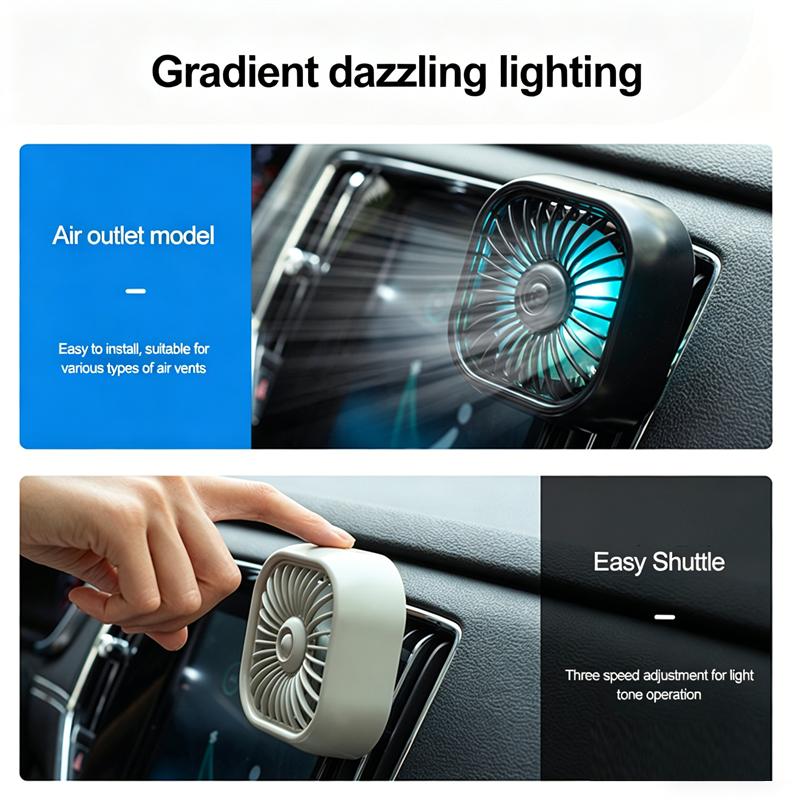 Mini Car Fan Usb Charging Car Air Outlet Electric Fan Multifunctional Led Light Seven-Blade Turbo Fan Car Electronic Supplie