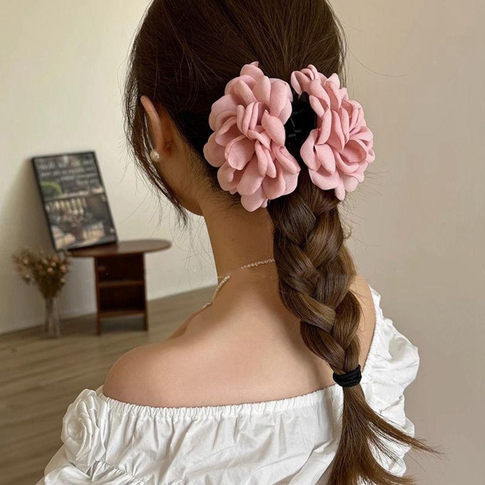 

Ponytail Clip Flower Hair Claw Chiffon Large Shark Clip Creative Rose Hair Clip Girl