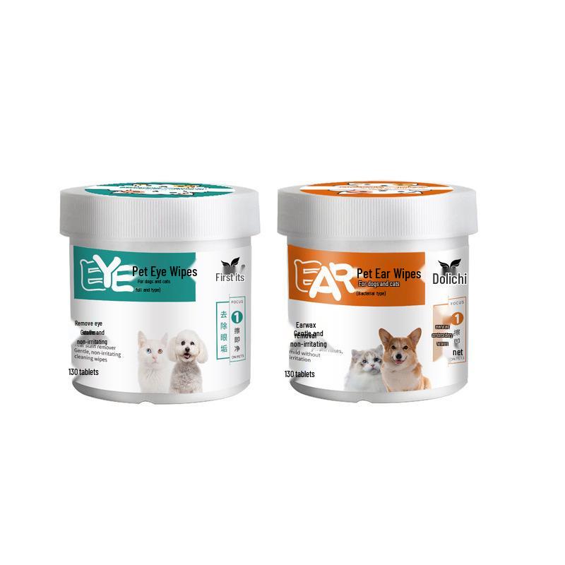 130 Pet Tear Stain & Ear Cleaning Wipes for Cats & Dogs - Eye Safe, Odor Removal