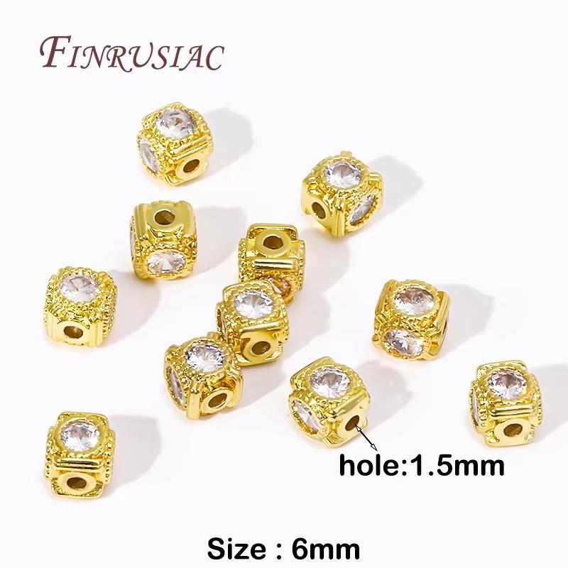18K Gold Plated Metal Square Spacer Beads,Separators For Beads,DIY Jewelry Making Supplies,Inlaid Zircon Bracelets Beads