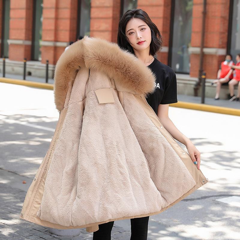 Winter Clothes New Cotton-padded Jacket Girls' Long Style Plus Velvet Leather Pie To Overcome Small Size Cotton-padded Coat.