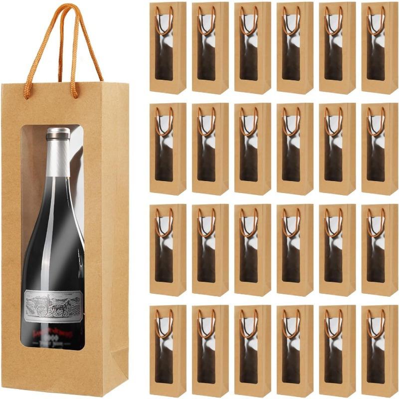 24pcs Wine Gift Bag with Handle for Wine Bottles with Clear Window Wine Bottle Bags Gift Boxes about 36cm