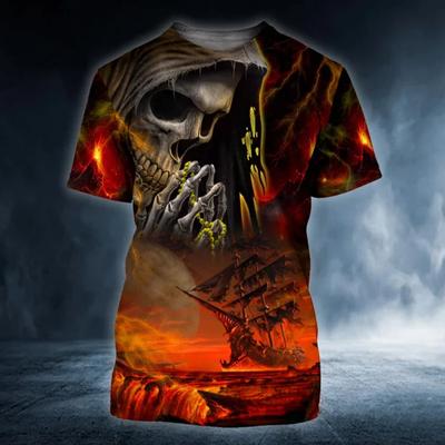 Maglietta Estiva Retro Uomo T-shirt Grafiche Teschio Angelo Stampate 3D Vestiti alla Moda Streetwear Oversize Girocollo Manica Corta Top da Uomo