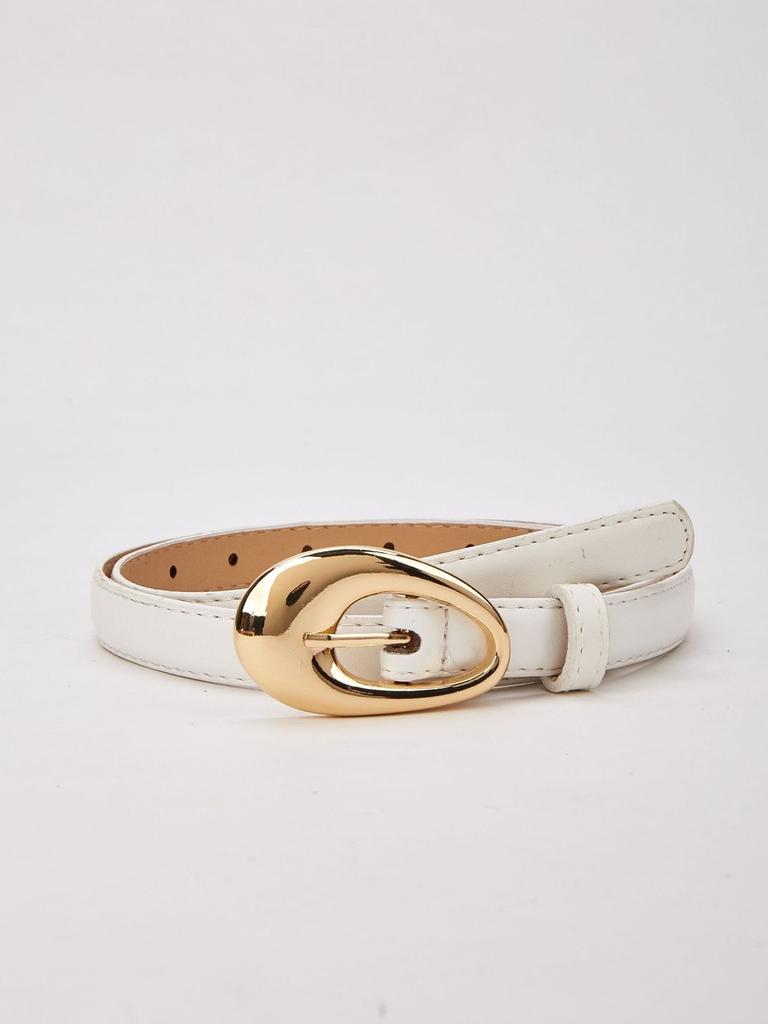 Simple Solid Color Gold Buckle Decoration Women Casual Belt For Autumn Outfit Enhancement