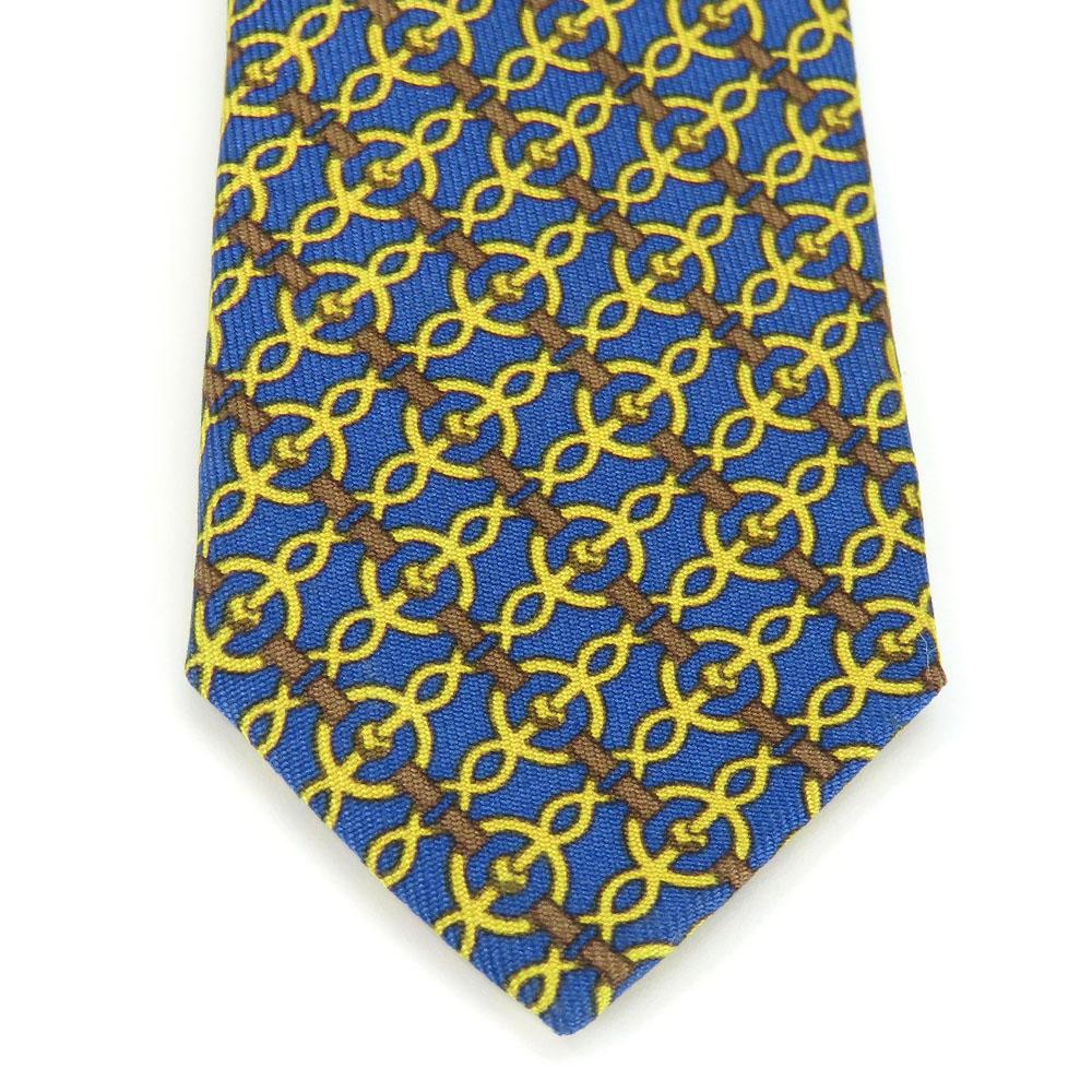 Used HERMES Tie Silk Navy Yellow Business