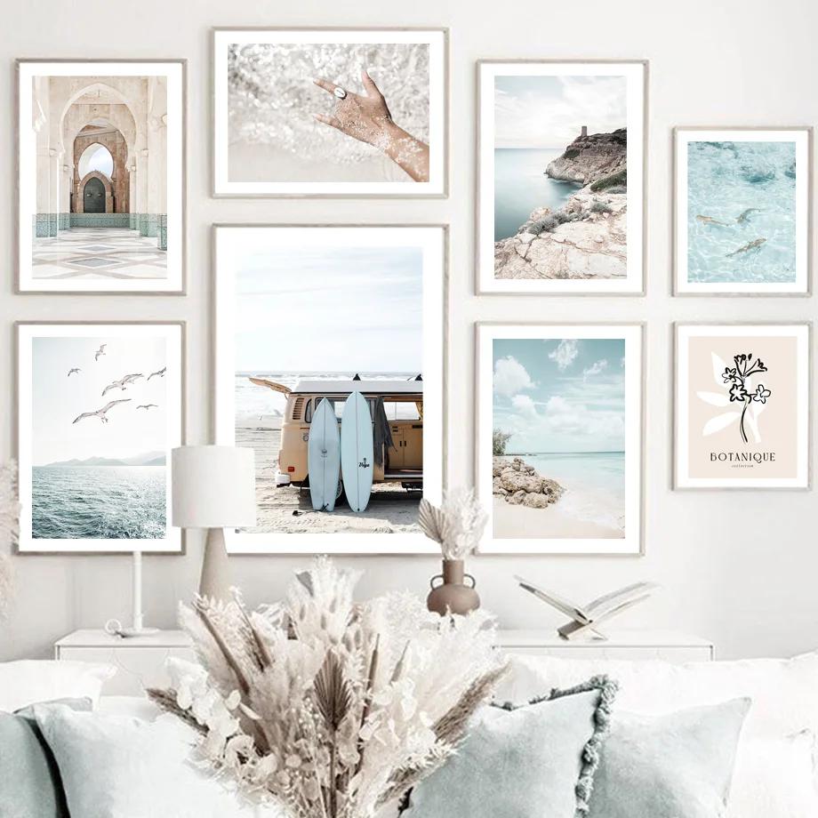 Nordic Poster Moroccan Coconut Grains Of Sand Surfboard Van Wall Art Print Canvas Painting Wall Pictures For Living Room Decor