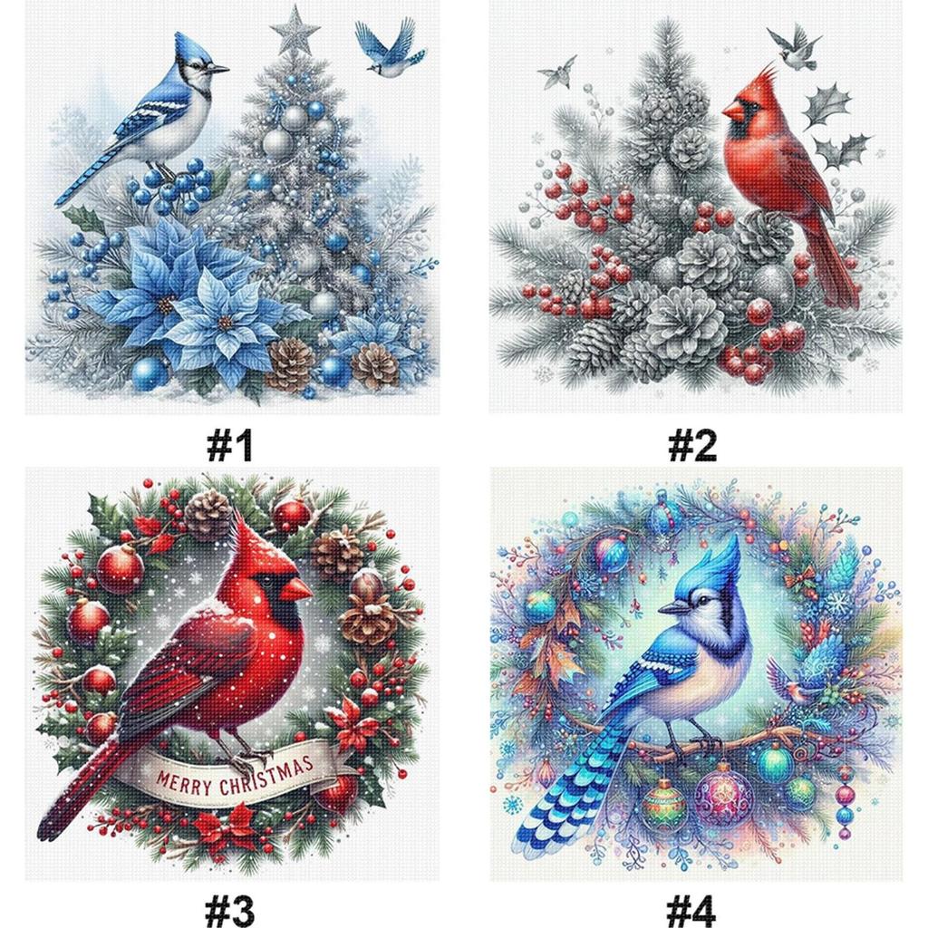 Christmas Bird Full 11CT DIY Stamped Cross Stitch Kits 15.75x15.75inch Printed Cross-Stitch Kits for Beginners Adults Home Decor