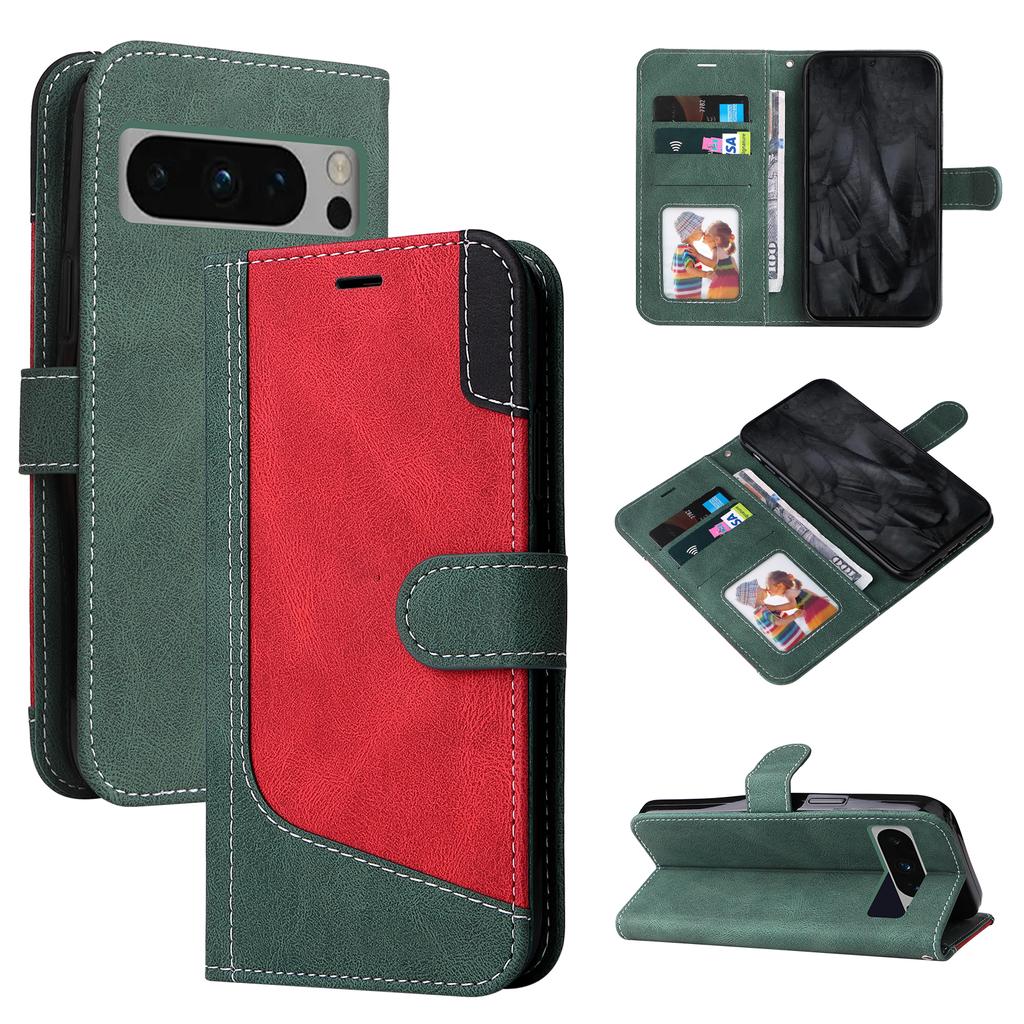 For Google Pixel 6,Pixel 6 Pro,Pixel 5A 5G,Pixel 7,Pixel 8...Three Color Patchwork Style Splicing Design PU Leather Flip Stand Wallet Phone Bag Case