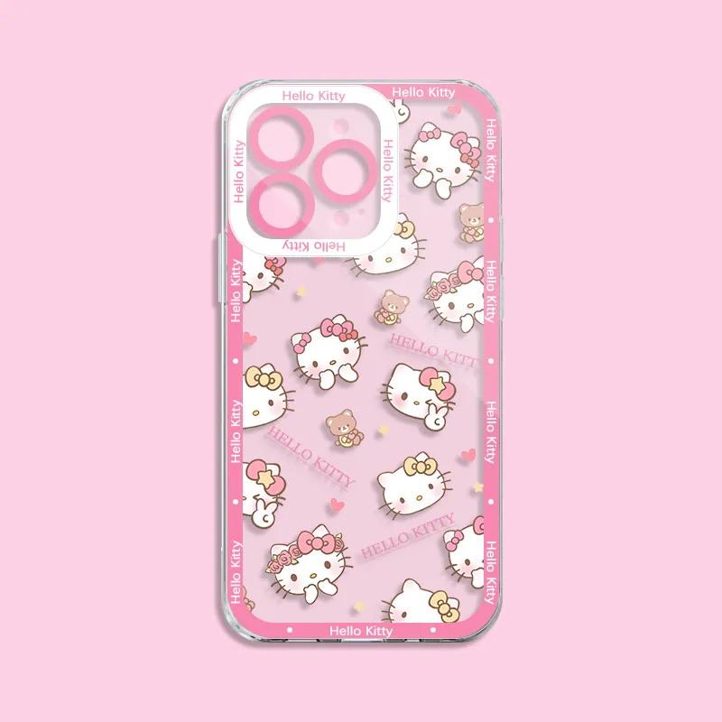 Pink Cute Hello Kitty Phone Case For Iphone 17 Air 17 Pro Max 16 15 14 12 13 11 Pro Max X 16e 16 Plus 13 Mini INS Thin Cover