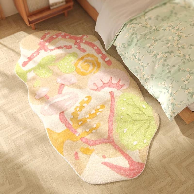 Irregular Shapes Bedroom Decor Carpet Flower Pattern Carpets for Living Room Thick Plush Bedside Floor Mat Fluffy Soft Study Rug