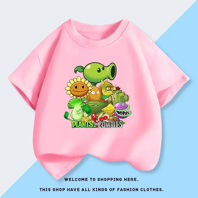 Childrens Plants Vs Zombies ShortSleeved TShirt 100 Cotton Summer Fashion Comfortable Top for Boys And Girls