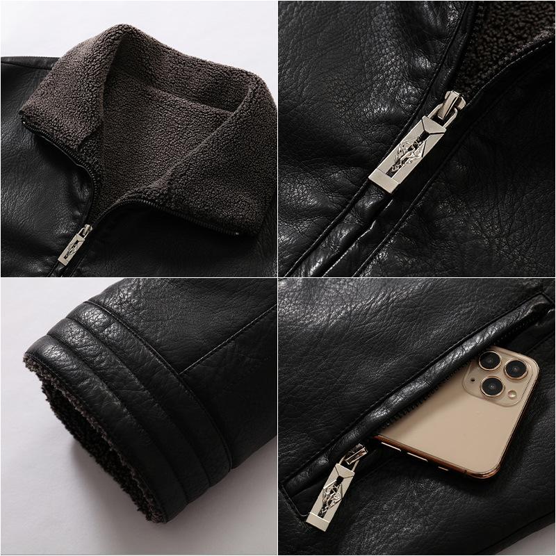 Fur and Fur One-piece Leather Jacket for Men In Autumn and Winter, with Thickened Lamb Wool for Warmth and Casual Leather Jacket