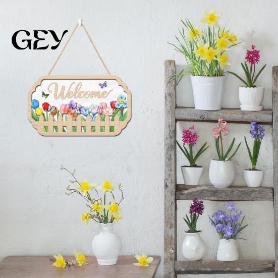 Wooden Hanging Sign Welcome Door for Front Door, Waterproof Sign, Colorful Spring Decor Hanger Decoration Home Farmhouse Garden Yard Porch
