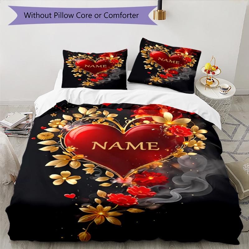Set de lenjerie de pat personalizat cu nume și dragoste, 3 buc. Închidere cu fermoar pentru husa de pilotă Include 1 husă de pilotă și 2 fețe de pernă, Moale și confortabil pentru toate anotimpurile.