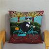 Cartoon Cycling Cat Print Cushion Cover Super Soft Pillowcase 45x45  Home Decor