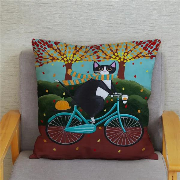 Cartoon Cycling Cat Print Cushion Cover Super Soft Pillowcase 45x45  Home Decor