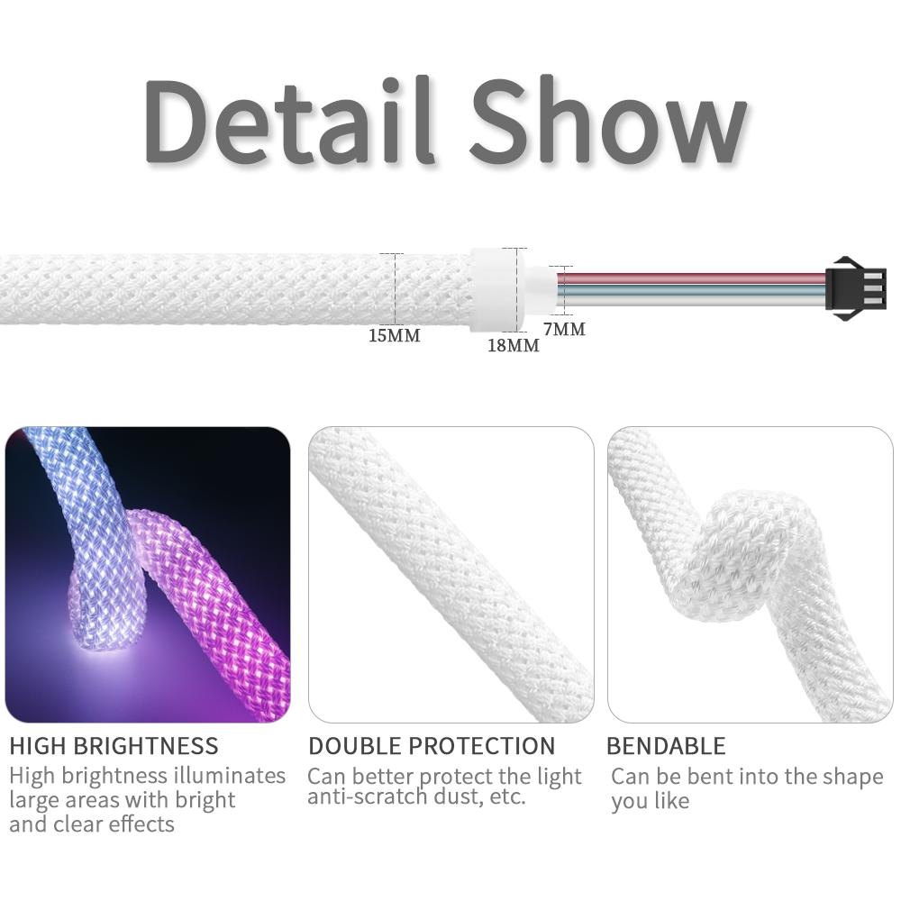 WS2812B WS2811 DC5V Round Reticulate Pattern Neon LED Strip 50Leds/m 360 Degree Smart RGBIC Flexible Silicone Light Tape IP67