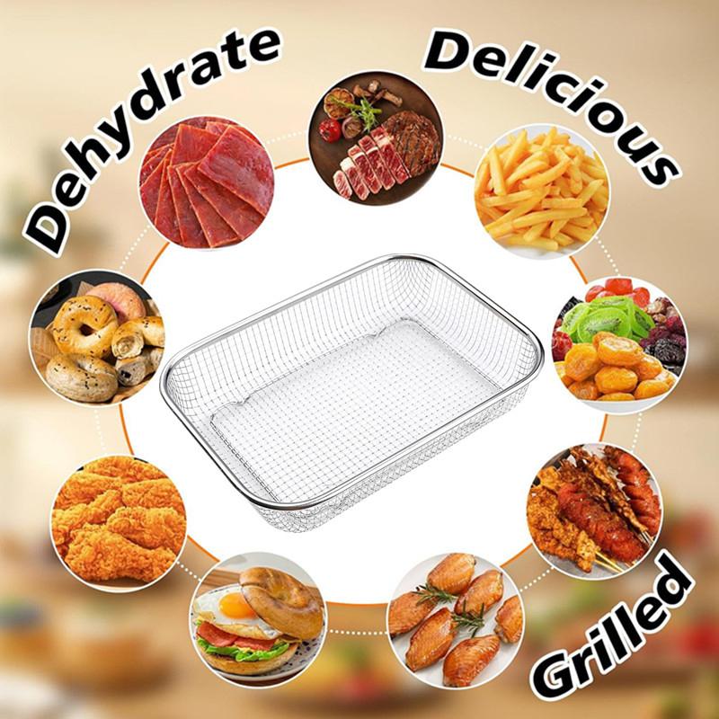 Stainless Steel Air Fryer Grill Mesh Basket Non Stick Tray for Oil Free Roasting and Crisping Home Cooking Accessory