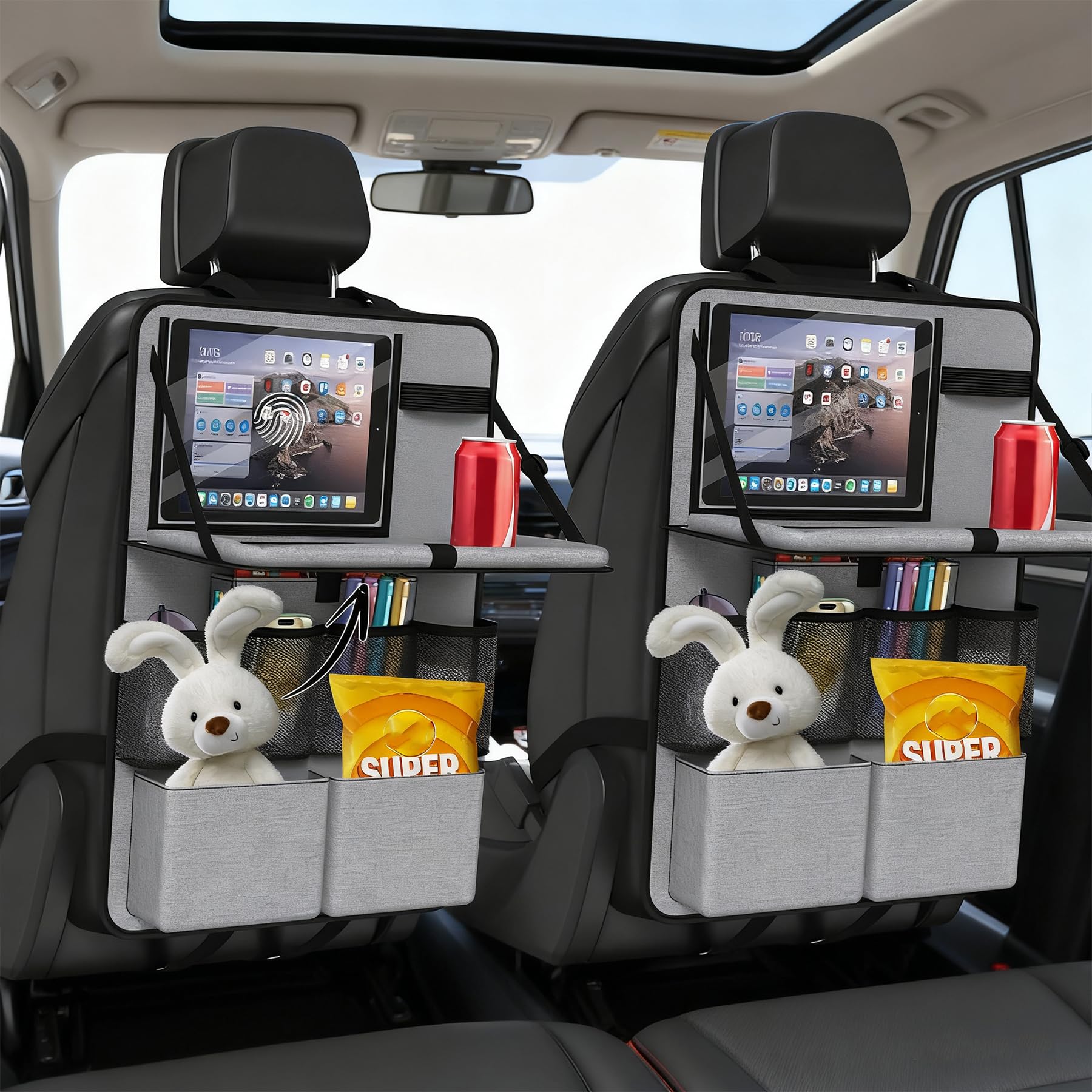 

WAIZY Органайзер на спинку сиденья, 2 шт. (Складной столик и держатель для планшета, 63 × 43 см, серый) серый
