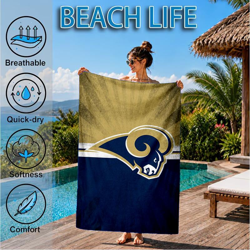 Rams Football Team Spirit Printed Microfiber Beach Towel, Soft And Absorbent, Quick-Dry, Ideal for Summer Travel, Beach Essential, Swimming Pool