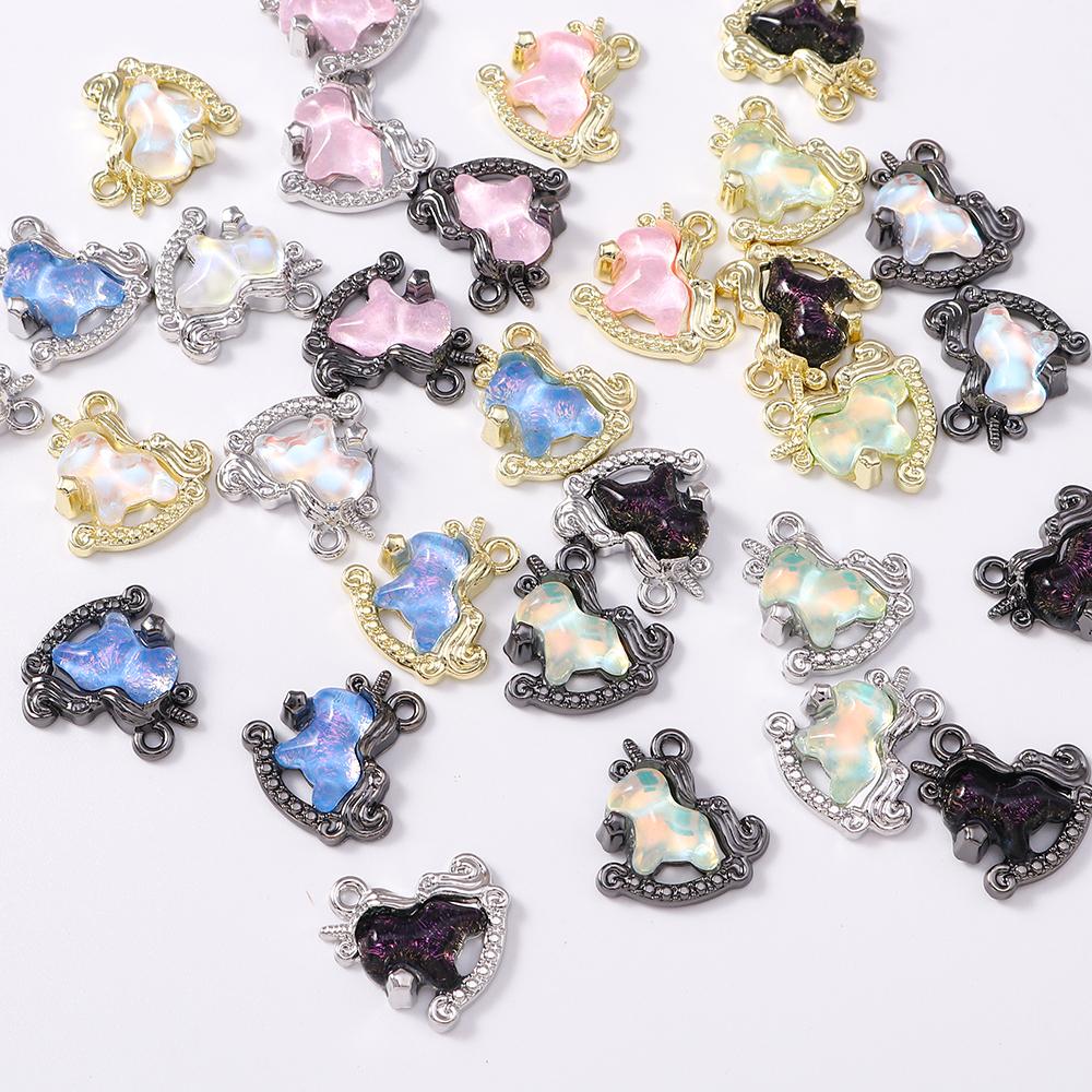 5pcs Cute Crystal CZ Rocking Horse Pendants Charms for Jewelry Making Necklace Earrings Bracelet DIY Handmade Accessories