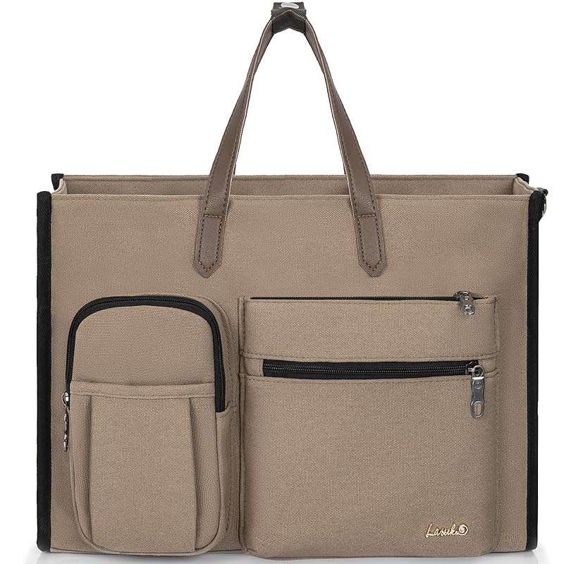 

[Negrew] tote bag Lots of pockets multifunctional bag large capacity teacher nurse tool bag Padded 15.6 inch laptop sleeve shoulder bag (brown)