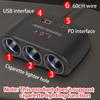 120W PD+USB Car Charging with Three Cigarette Lighting Holes PD QC3.0 Fast Charging 12-24V Auto One-to-three Cigarette Lighter