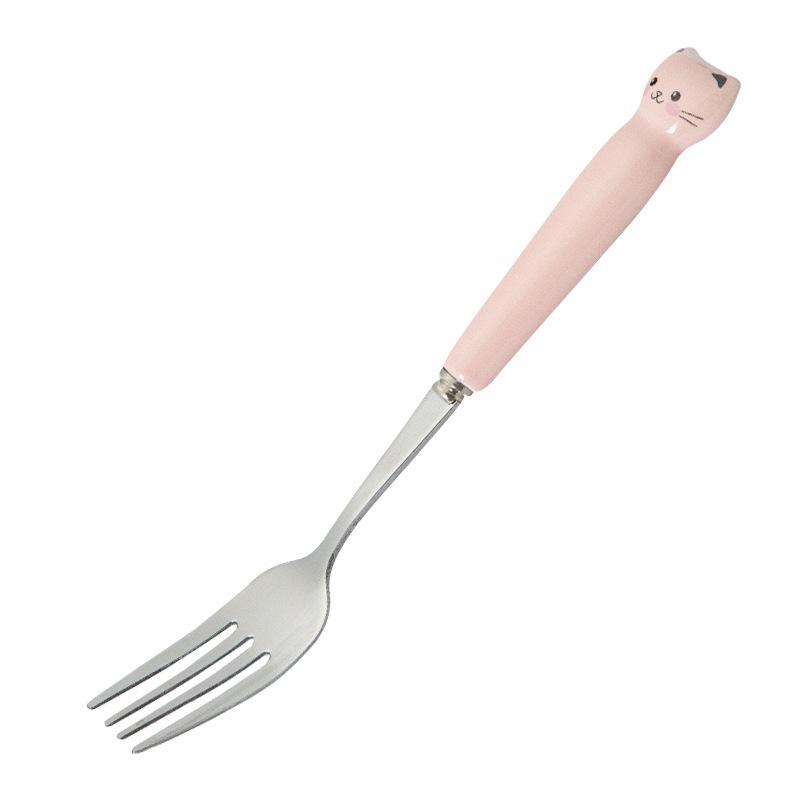 3Pcs Cute Cat Kids Tableware Set Stainless Steel Spoon Fork Chopsticks Portable Cutlery Kit For Student School Travel Use