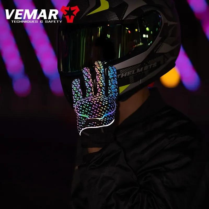 Summer/Winter VEMAR Night Reflective Fashion Motorcycle Riding Full Finger Gloves Shell Protector Non-Slip Palm Riding Gloves
