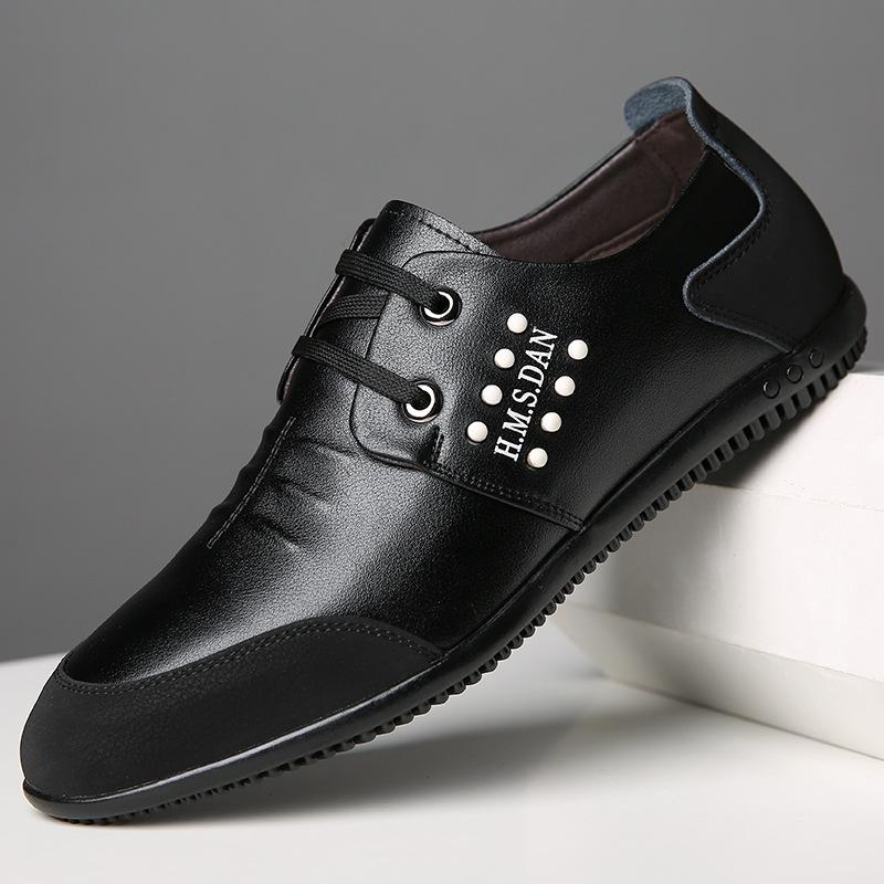 

2025 Весна и осень Новые мужские повседневные кожаные туфли Мужские молодежные универсальные белые туфли из мягкой кожи Туфли на мягкой подошве 3367 44 чёрный