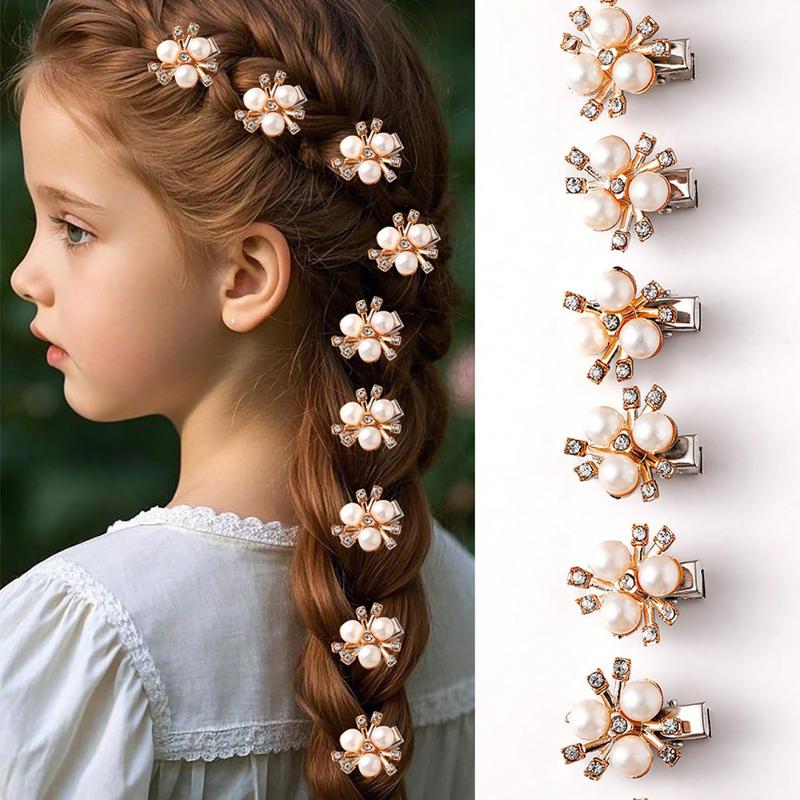 10Pcs Small Sparkling Rhinestone Flower-Shaped Hairpin Decoration For Women Girls Headdress Hair Accessories