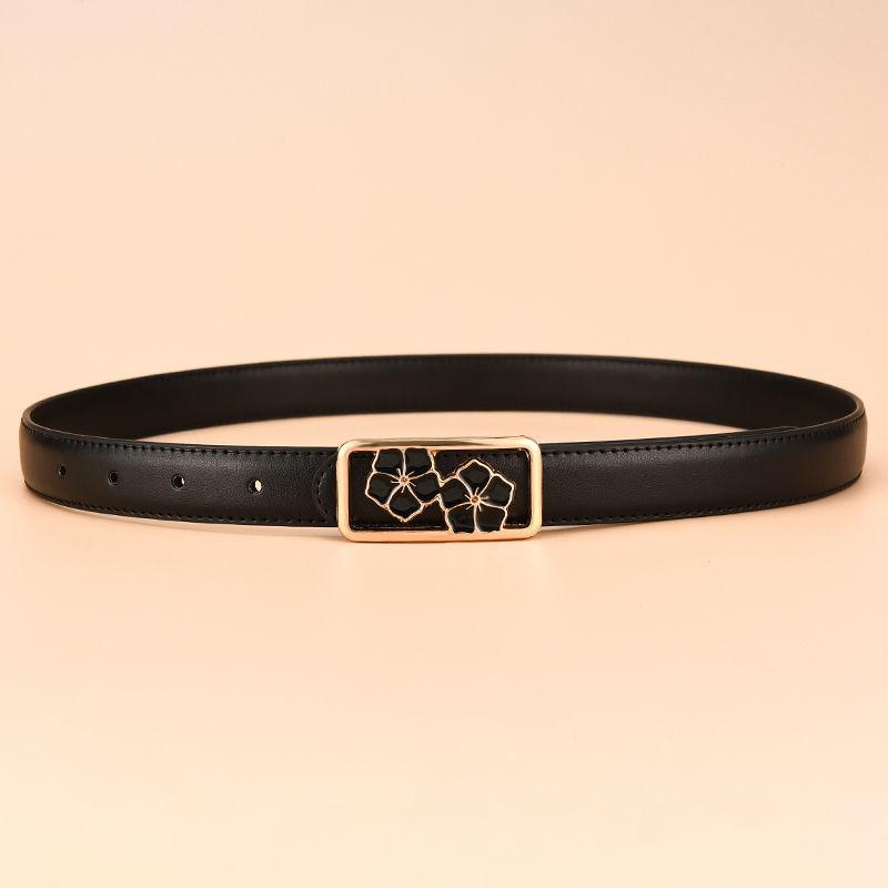

Essential Womens Simple Leather Belt In Black Red And White With Trendy Buckle Gold Black Flower105cm