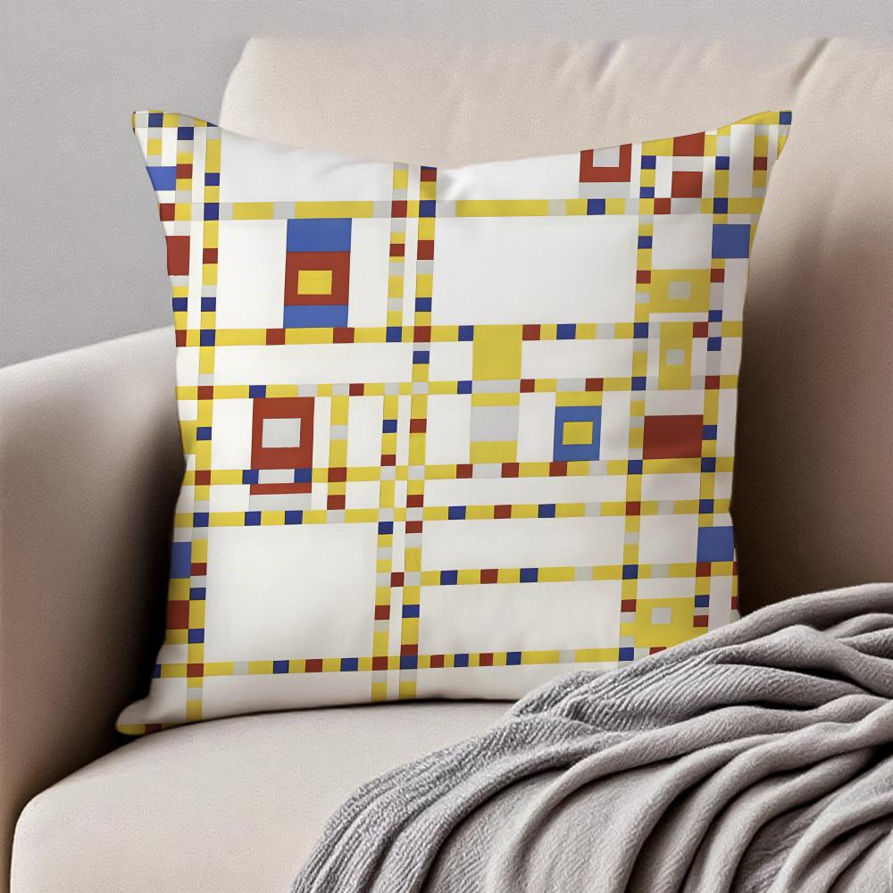 Classic Bright Simple PPiet Cornelies Mondrian Cushion Cover Pillowcase Antidustmite Invisible Zipper Short Plush Sofa Cushion
