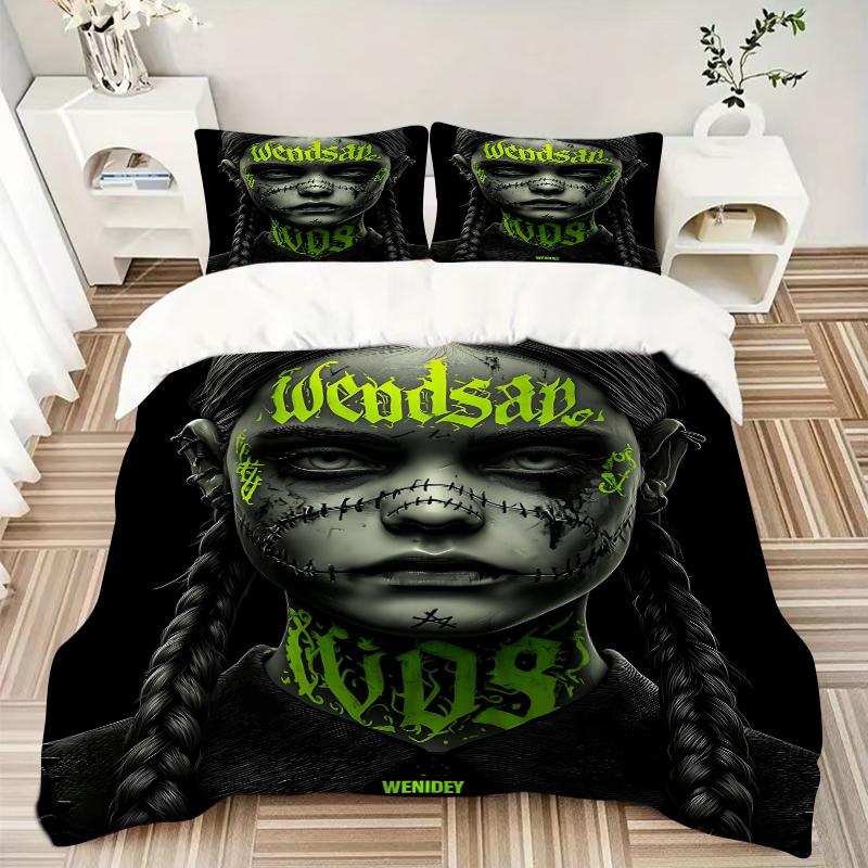 3Pcs Wednesday Bedding Set Soft Fabric Duvet Cover Pillowcases Home Christmas Xmas Halloween Gift 1 Duvet Cover 2 Pillowcase N1159