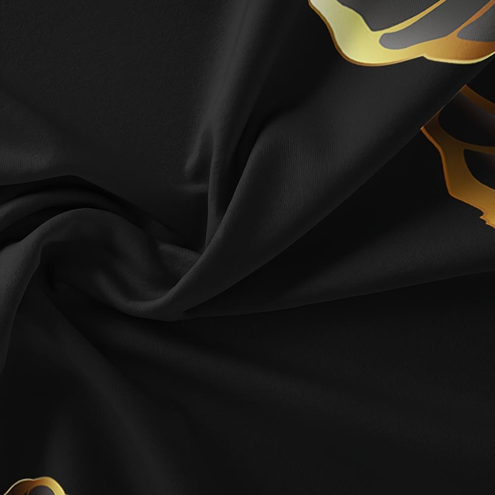 3pcs Black And Golden Flowers Butterfly Floral Digital Print Quilt Cover Set, Breathable Polyester 100% Zipper Closure