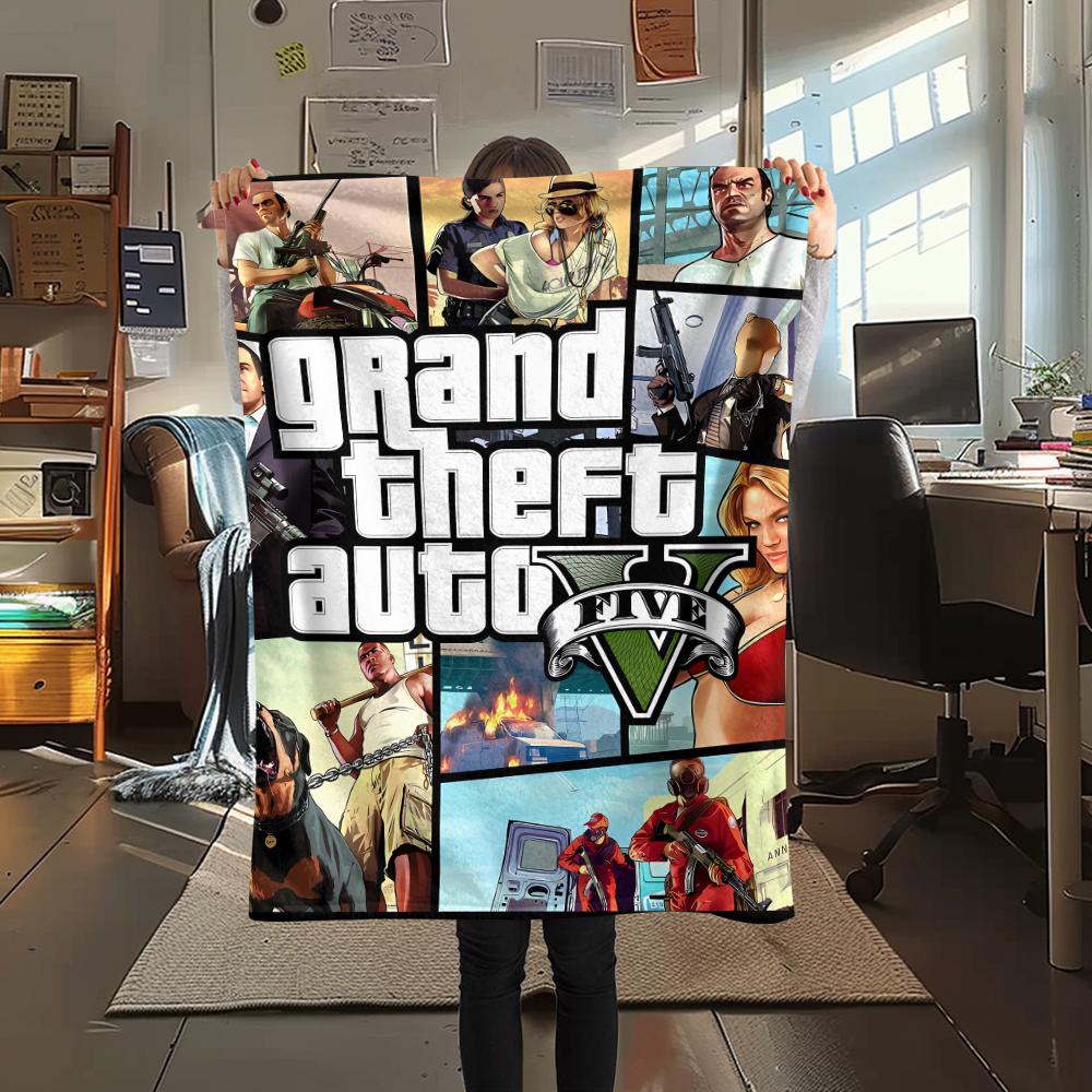 

1 шт. Фланелевое одеяло с принтом GTA, Высококачественное, Удобное для всех сезонов, Декор для дома, Тепло и уют, Идеально для Рождественских подарков 80cm x 120cm