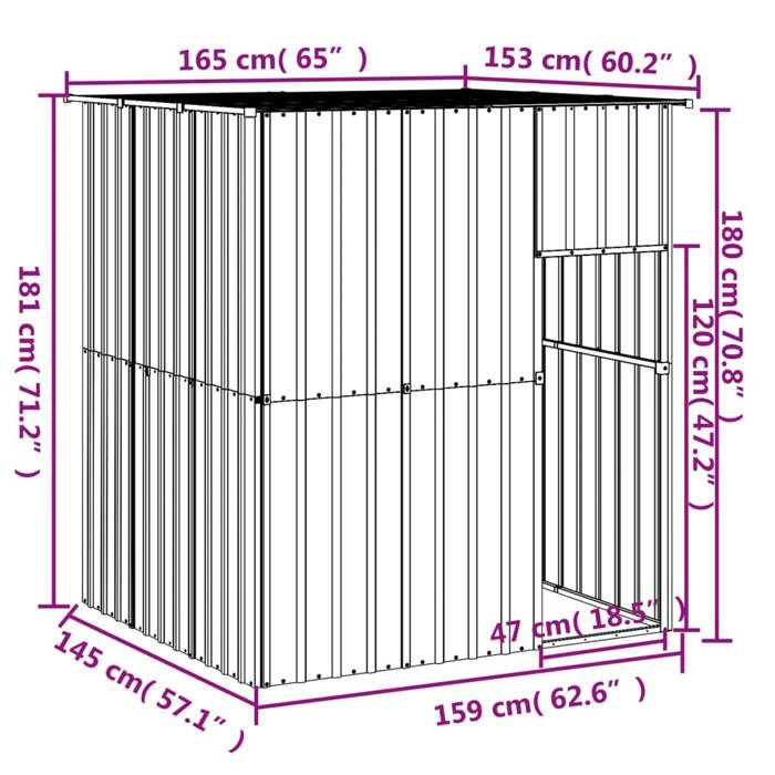 VidaXL Niche pour chien avec toit gris clair acier galvanisé, cage de chien, abri pour chien, cage pour animaux de 172364