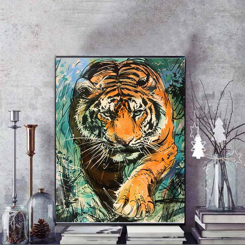 New Arrival 5D DIY Full Circle Diamond Painting "Tiger" Embroidery Cross Stitch Home Decor Gift