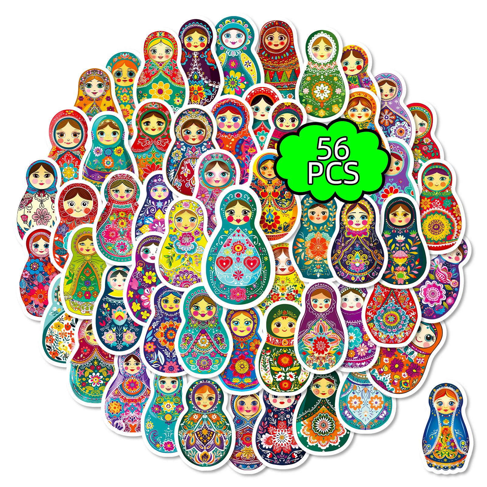 

56 Colorful Russian Nesting Dolls Cartoon Stickers Cute Ethnic Style Decorative Stickers Hand Account Diary Material