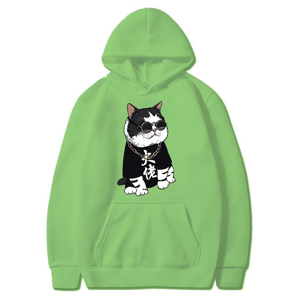 Cool and Cute Big Boss Cat Fun Print Autumn/Winter Women's Fashion Instagram Heavyweight Sweater Hooded Loose Long sleeved Coat