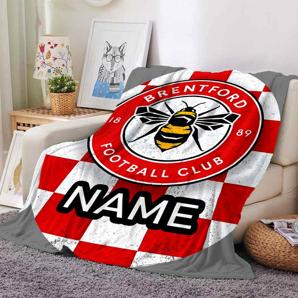 Custom Name Brentford Football Club Crest blanket for Couch & Bed, Plush Cozy Fuzzy Blanket Super Soft & Warm Blankets for Fall and Winter. 0908237