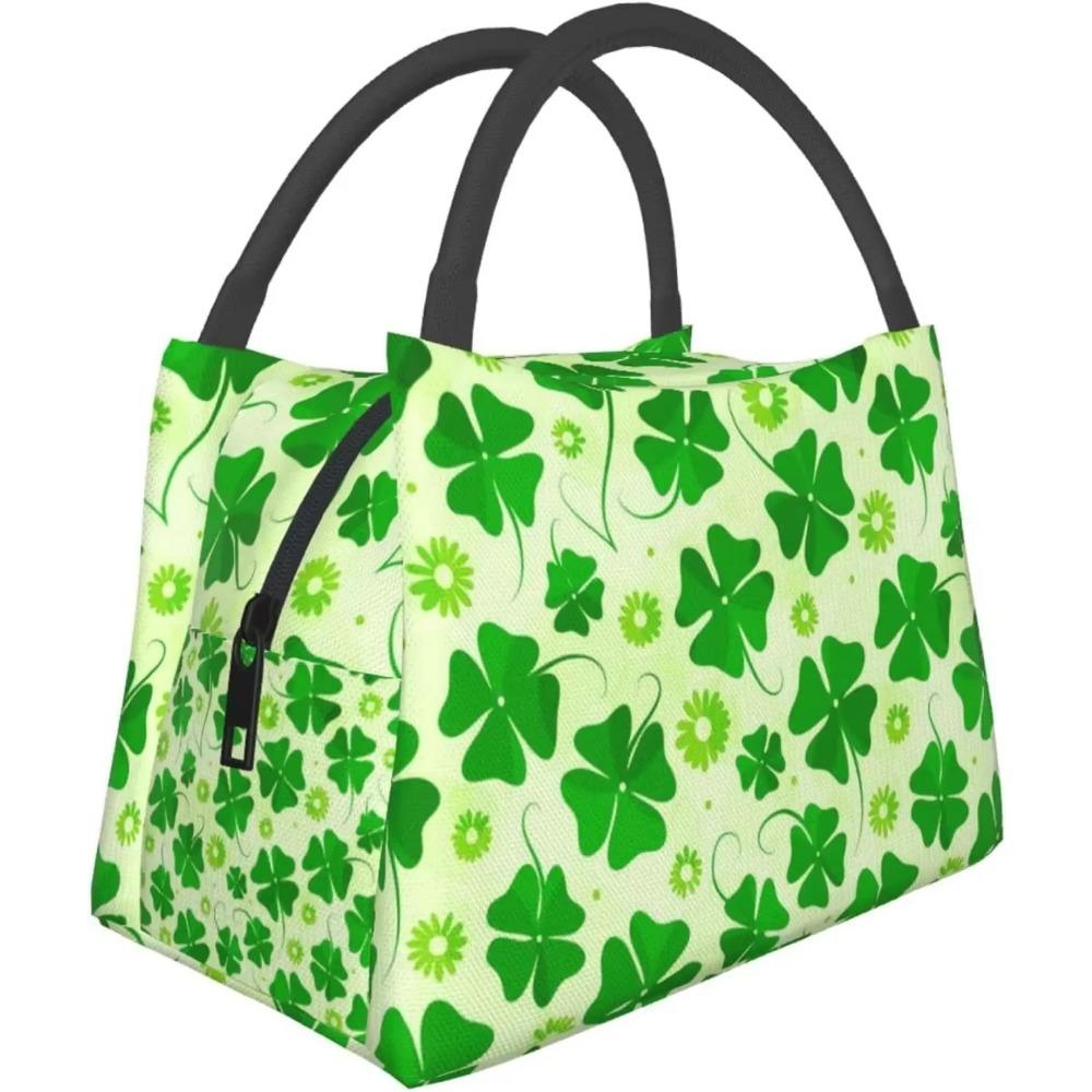 

Сумка-тоут для ланча на День Святого Патрика, Изолированный ланч-бокс с трилистником для женщин и мужчин, Портативный многоразовый органайзер для ланча с зеленым клевером 28x17x16CM чёрный